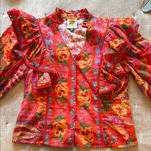 XS Farm Rio Vibrant Floral Button-Up Blouse